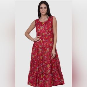 New Biba Womens Red/Blue Overlay Kurti - Phulkari Craft Print - 2 Piece K…
